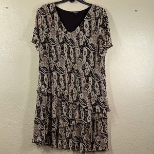 Forever Woman Tan Brown Dress 3X Cascade Design Pleated Pullover V-Neck